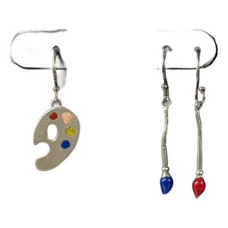 The Met Paintbrush & Palette Drop Earrings Sterling Silver Posts Mma Artist New For Sale
