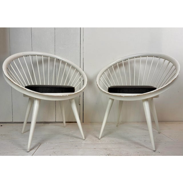 This pair of circle chairs was designed by Yngve Ekström and produced in Sweden in the 1960s. The cushions have been...