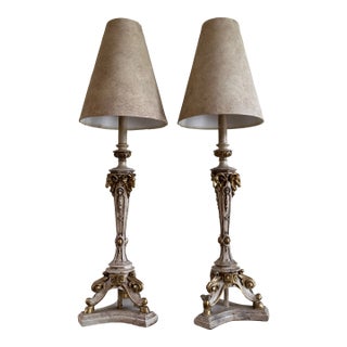 Pair of Vintage Neoclassical Table Lamps – Ornate Base With Ram's Head Detail For Sale