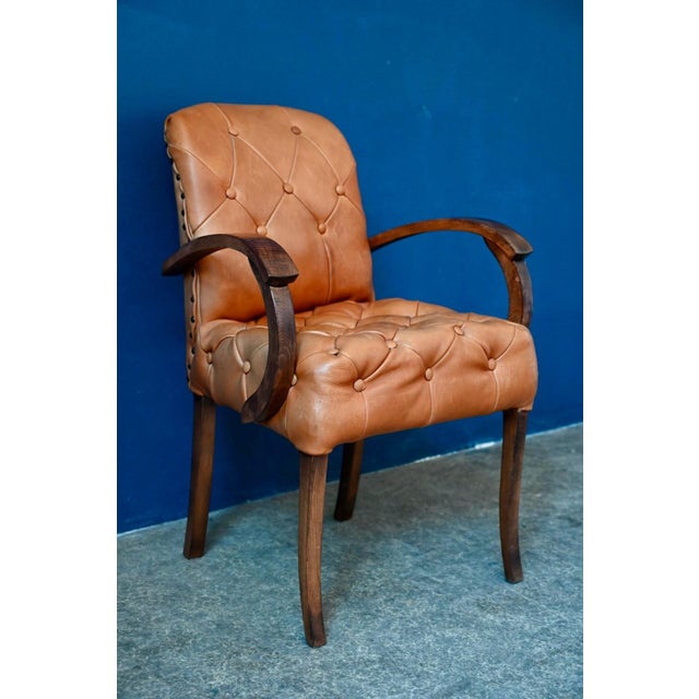 Bridge Chair in Cognac Leather, 1930s For Sale - Image 4 of 14