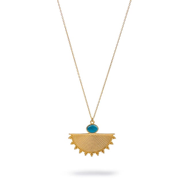 Contemporary Cleopatra Sunburst Turquoise Gold Necklace For Sale - Image 3 of 10