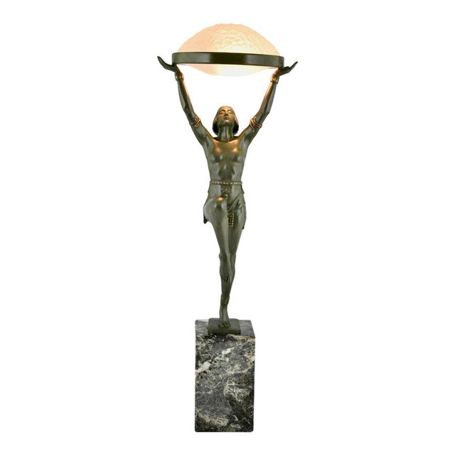 Art Deco Lamp with Dancer by Max Le Verrier, 1930s For Sale - Image 3 of 12