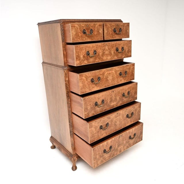 1930s Burr Walnut Chest on Chest of Drawers, 1930s For Sale - Image 5 of 12