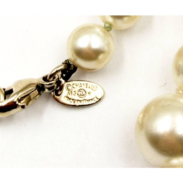 Contemporary Chanel Classic 2 Gold CC White Bead Pearl Necklace For Sale - Image 3 of 3