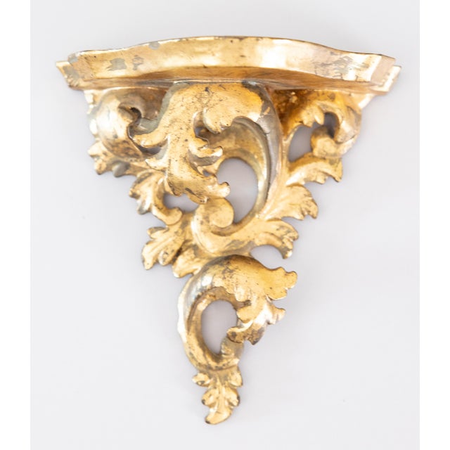 Rococo Vintage Italian Rococo Carved Giltwood Wall Brackets Shelves - A Pair For Sale - Image 3 of 8