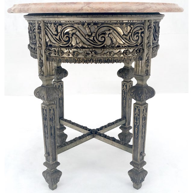 c1920s Round Pink Marble Top Cast Metal Base Side End lamp Table Stand