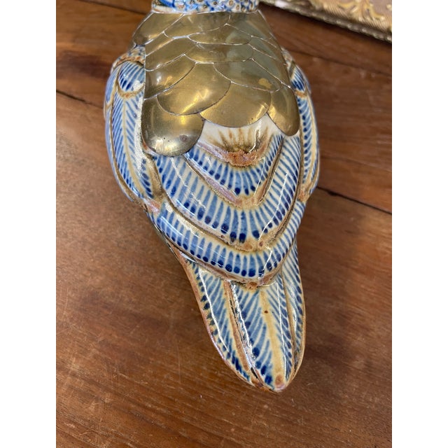 Vintage Chinese Cloisonné and Ceramic Duck Figurine With Hand-Painted Detailing. For Sale - Image 9 of 9