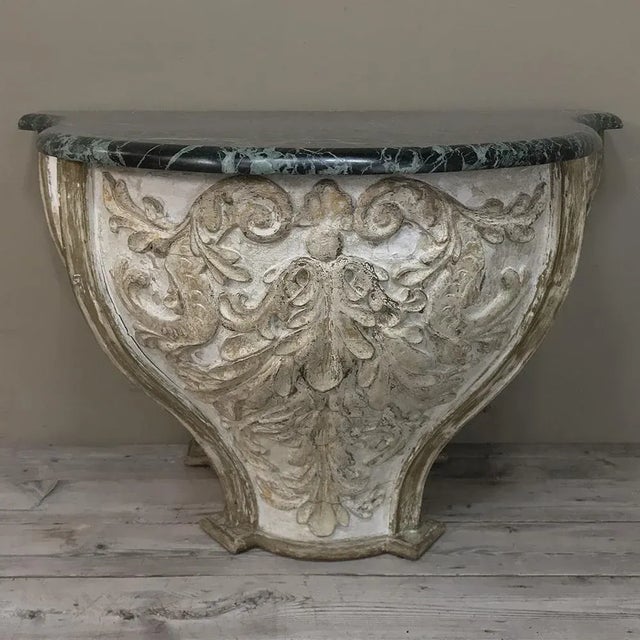 18th Century French Baroque Marble Top Painted Console ~ Pedestal For Sale - Image 11 of 12