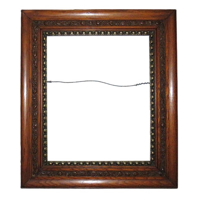 Antique Carved Oak Wood Picture Frame Fits 17" X 14" Rabbet Opening For Sale