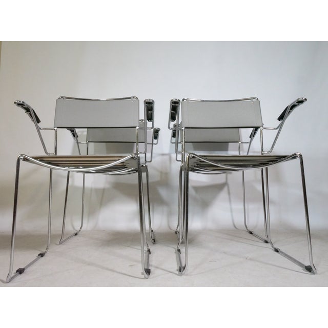Mid-Century Stackable Chrome and Leather Chairs, Italy, 1970s, Set of 4 For Sale - Image 13 of 15