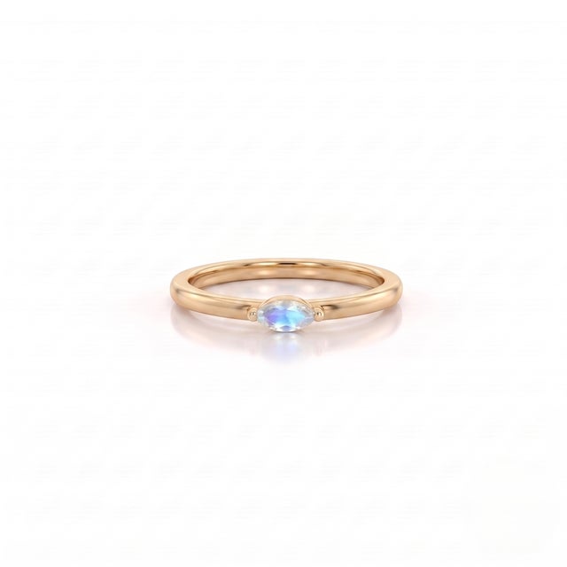 Contemporary Rainbow Moonstone Stacking Ring | Minimalist Gold Everyday Band | Modern Promise Ring for Her Us 7 For Sale - Image 3 of 3
