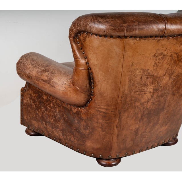 Ralph Lauren Leather Writer's Chair Wingback Distressed by Henredon For Sale In Los Angeles - Image 6 of 8