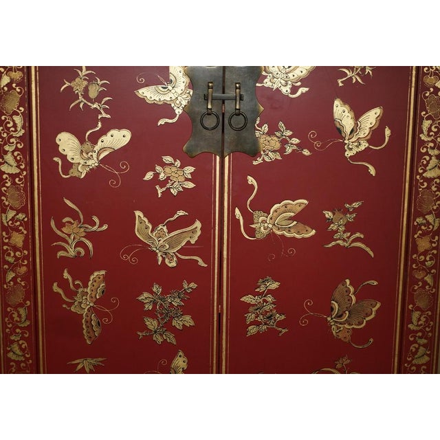 Chinese Butterfly Hand Painted Lacquered Cupboard, 1900s For Sale - Image 10 of 18