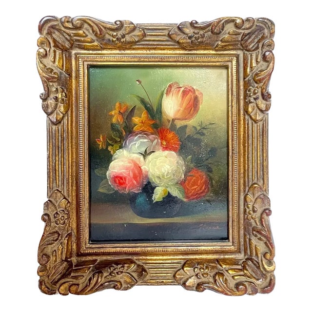 Vintage Floral Arrangement Oil Painting For Sale