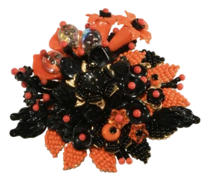 1990s Ian St. Gielar Stanley Hagler Vintage Brooch Orange & Black Beaded