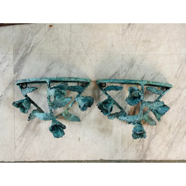 Verdigris Hand Crafted Bronze Wall Brackets For Sale - Image 8 of 10