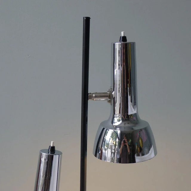 Mid-Century Modern Floor Lamp with Movable Chrome & Black Cylindrical Shades, 1960s For Sale - Image 3 of 11