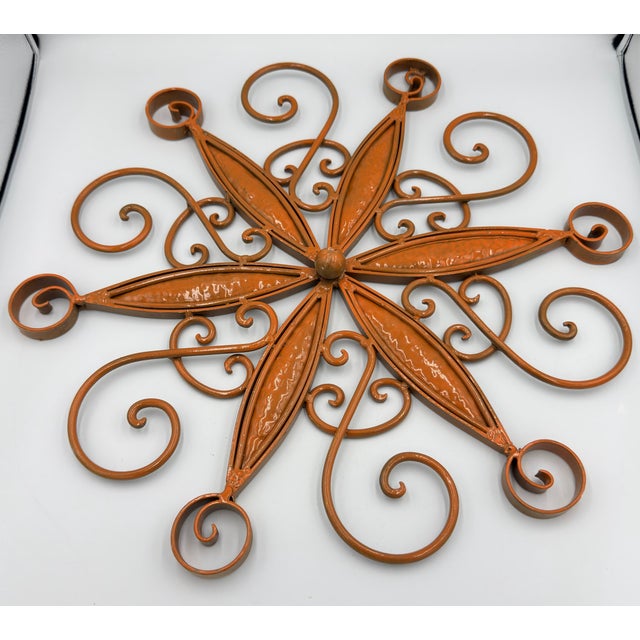 1950s French Country Wrought Iron Metal Art Work Enamel Starburst Medallion Wall Decor For Sale - Image 5 of 6
