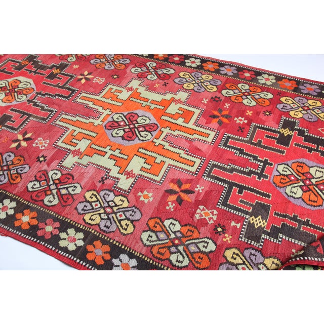 Authentic Handwoven Kars Kilim -Vibrant Naturally Dyed 100% Wool Kilim Rug For Sale - Image 12 of 12
