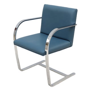 Ludwig Mies Van Der Rohe Brno Flat Bar Chair in Indigo Blue Vinyl by Gordon For Sale