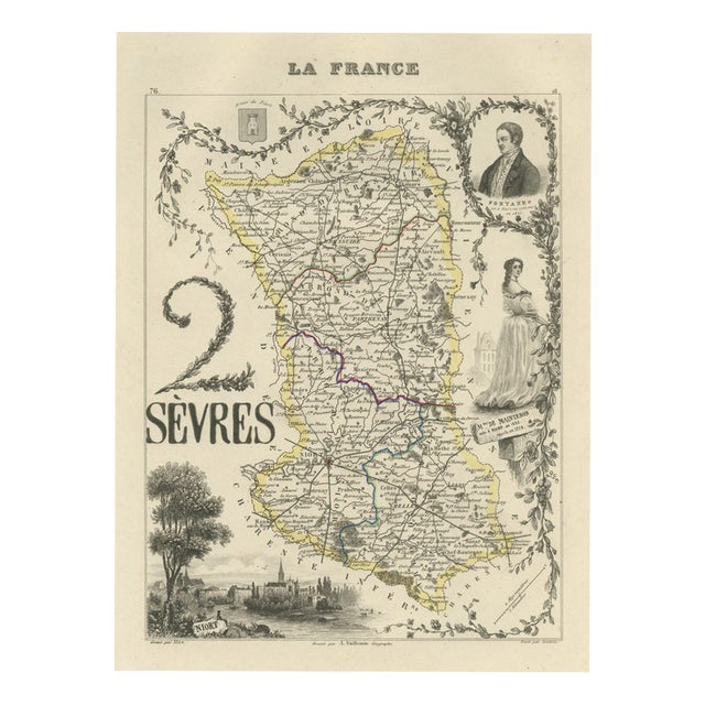 Antique Map of Deux-Sèvres, 1860 For Sale