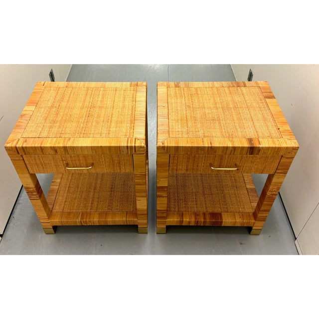 Bielecky Brothers Signed Bielecky Brothers Caned Rattan Nightstands With Drawer For Sale - Image 4 of 12