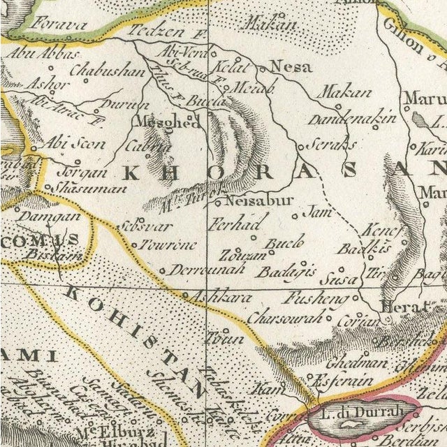 Yellow Antique Italian Map of Middle East with Khorasan and the Gulf, 1820s For Sale - Image 8 of 12