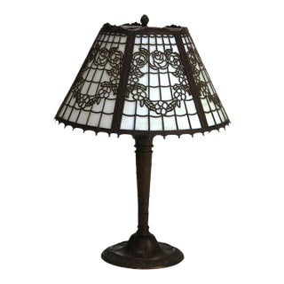 Antique Bradley & Hubbard School Six-Panel Slag Glass Table Lamp C1920 For Sale
