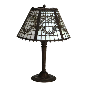 Antique Bradley & Hubbard School Six-Panel Slag Glass Table Lamp C1920