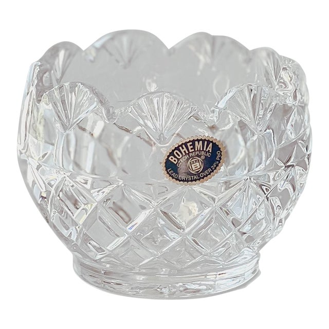 Art Deco Style Vintage Crystal Trinket Dish or Sugar Bowl For Sale