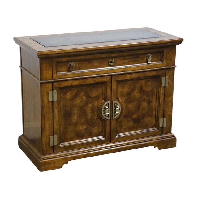 Bernhardt Bernhardt / Hibriten Burled Walnut Asian Chinoiserie Style 42" Server W. Granite Top For Sale - Image 4 of 14