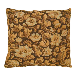 1910 Decorative Antique Jacquard Tapestry Pillow with Floral Elements Allover