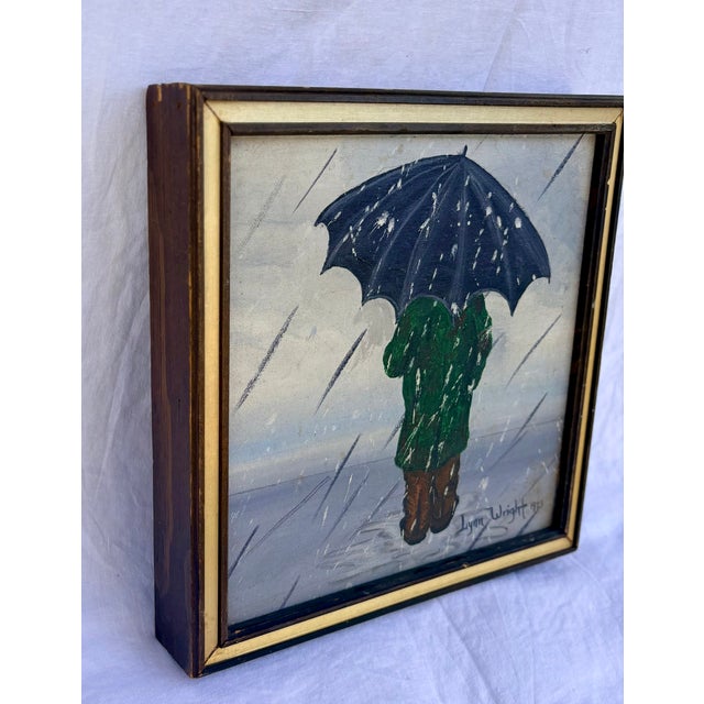 1973 Walking in the Rain Mid-Century Postmodern Impressionist Painting by Lynn Wright For Sale - Image 4 of 6