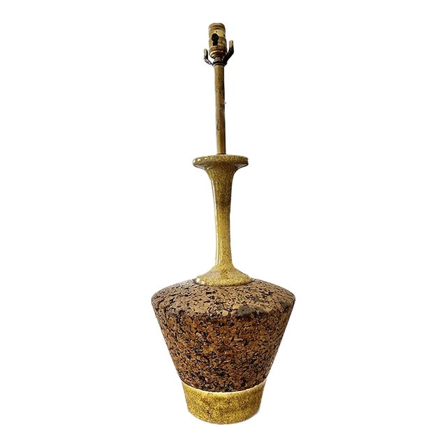 1950s Mid-Century Modern Large Cork and Ceramic Table Lamp For Sale