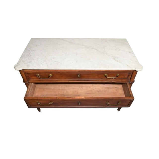 19th Century French Louis XVI Walnut Marble-Top Commode For Sale - Image 4 of 5
