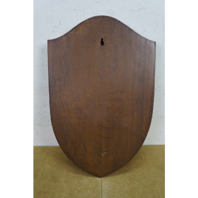 Wood Vintage Black Forest Style Mahogany Carved Coat of Arms Wall Plaque Walter 16" For Sale - Image 7 of 9