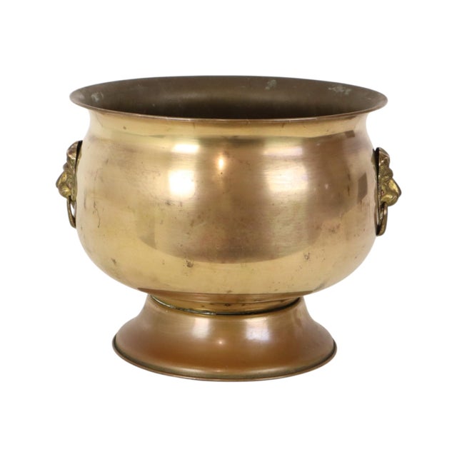 Early 20th Century Antique Brass Jardinière with Lion Heads For Sale - Image 6 of 16