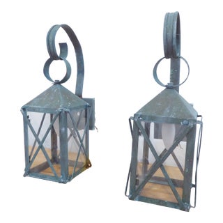 Vintage Copper Verdigris Sconces - A Pair For Sale