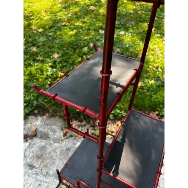 Metal Late 20th Century Chinoiserie Red Plant Stand For Sale - Image 7 of 11