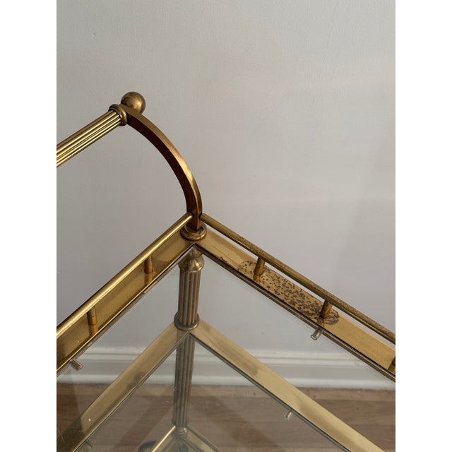 Late 20th Century Three Tier Brass Bar Cart on Casters, Regency Style For Sale In Austin - Image 6 of 8