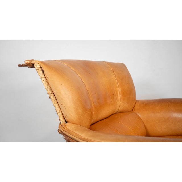 Pacific Green 'Navajo' Cognac Leather & Rattan Lounge Chair For Sale - Image 12 of 18