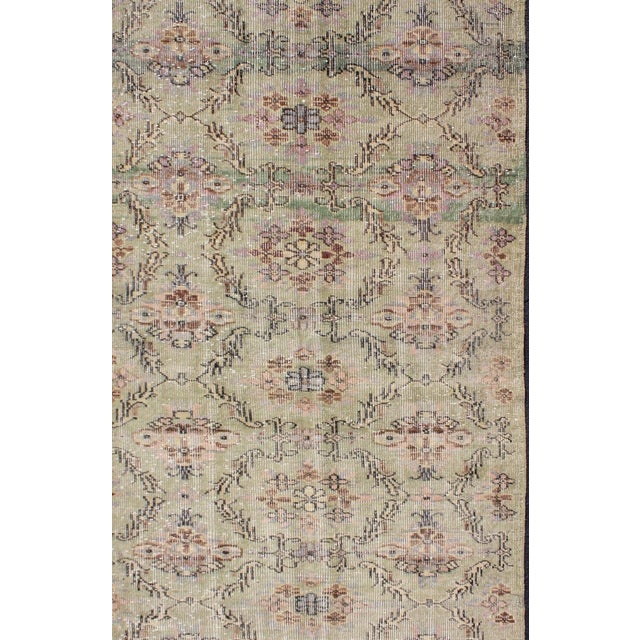 Turkish Rug With Mid-Century Modern Design in Light Green 3.10 X 7.4 For Sale - Image 4 of 8