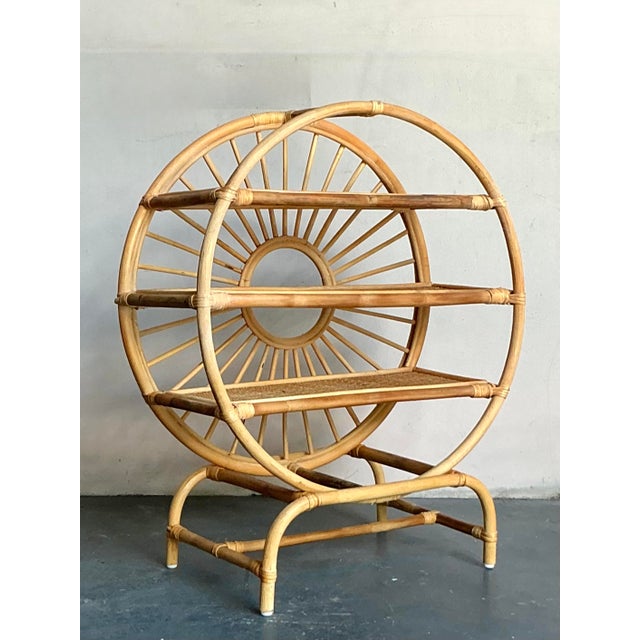 Mid-Century Modern Vintage Boho Rattan Table Top Etagere For Sale - Image 3 of 7