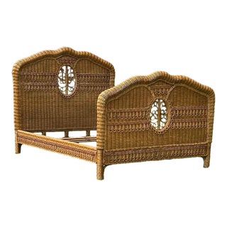 Full/Double Size, Ralph Lauren’s Home Collection, Wicker/Rattan Bed Frame, Woven Pattern, Brass Name Plate, Side Rails and Mattress Supports Inc. For Sale