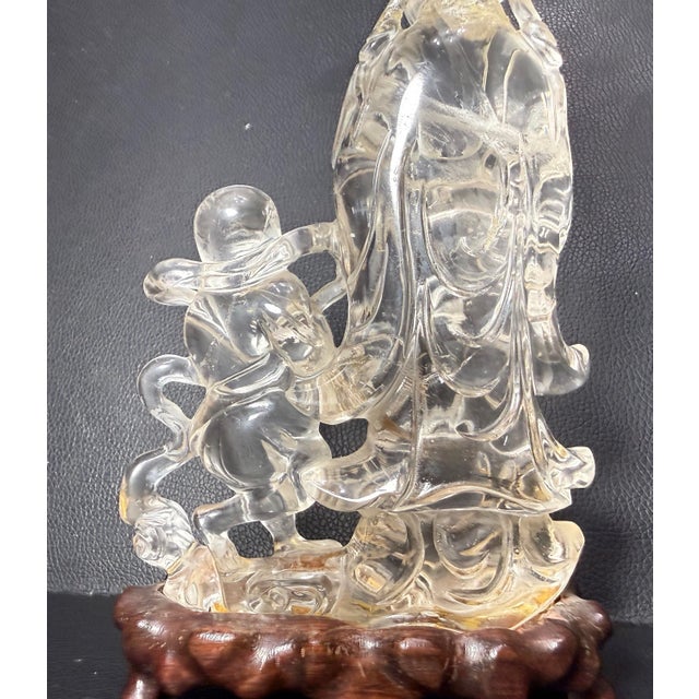 Antique Hand Carved Chinese Guan Yin Child Clear Rock Crystal Sculpture Statue For Sale - Image 9 of 17