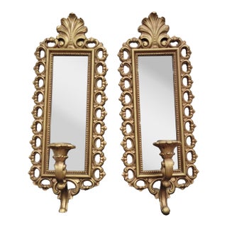 Vintage Homco 2352 McMlxxii Wall Sconce Candle Holders With Mirrors - Pair For Sale