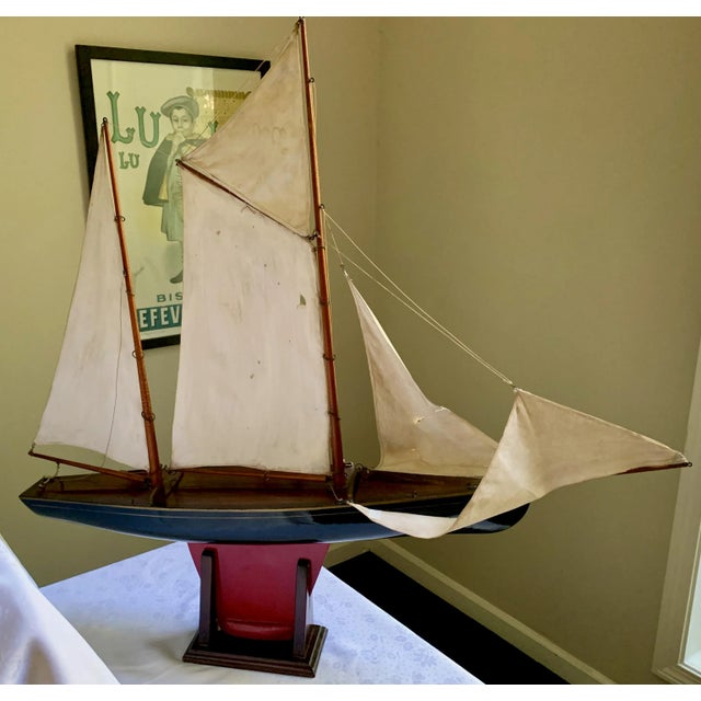 Vintage Mid 20th Century Schooner Large Model Sailboat For Sale - Image 13 of 13