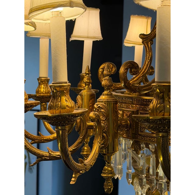 Antique Beaux Arts Bronze Crystal Basket 16 Light Chandelier Rewired For Sale - Image 9 of 15