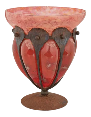 Early 20th Century French Wrought Iron Mounted Art Glass Vase