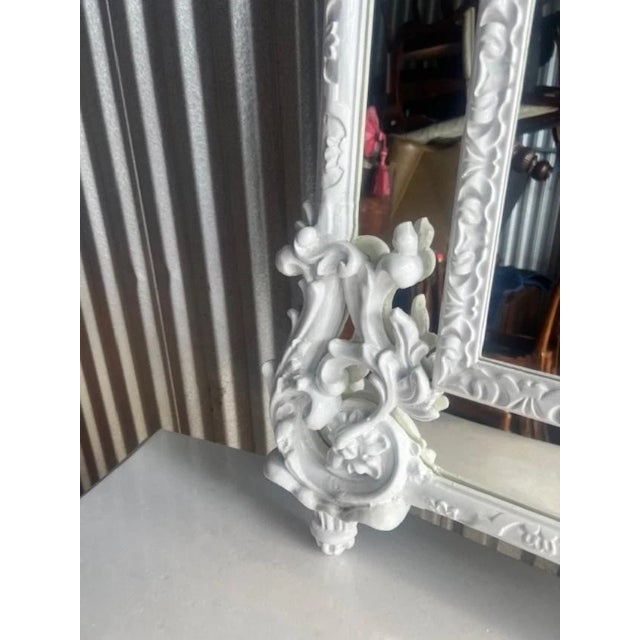 Glass 1950s Large White Lacquer Marble Top Console Table and Mirror French Style For Sale - Image 7 of 10